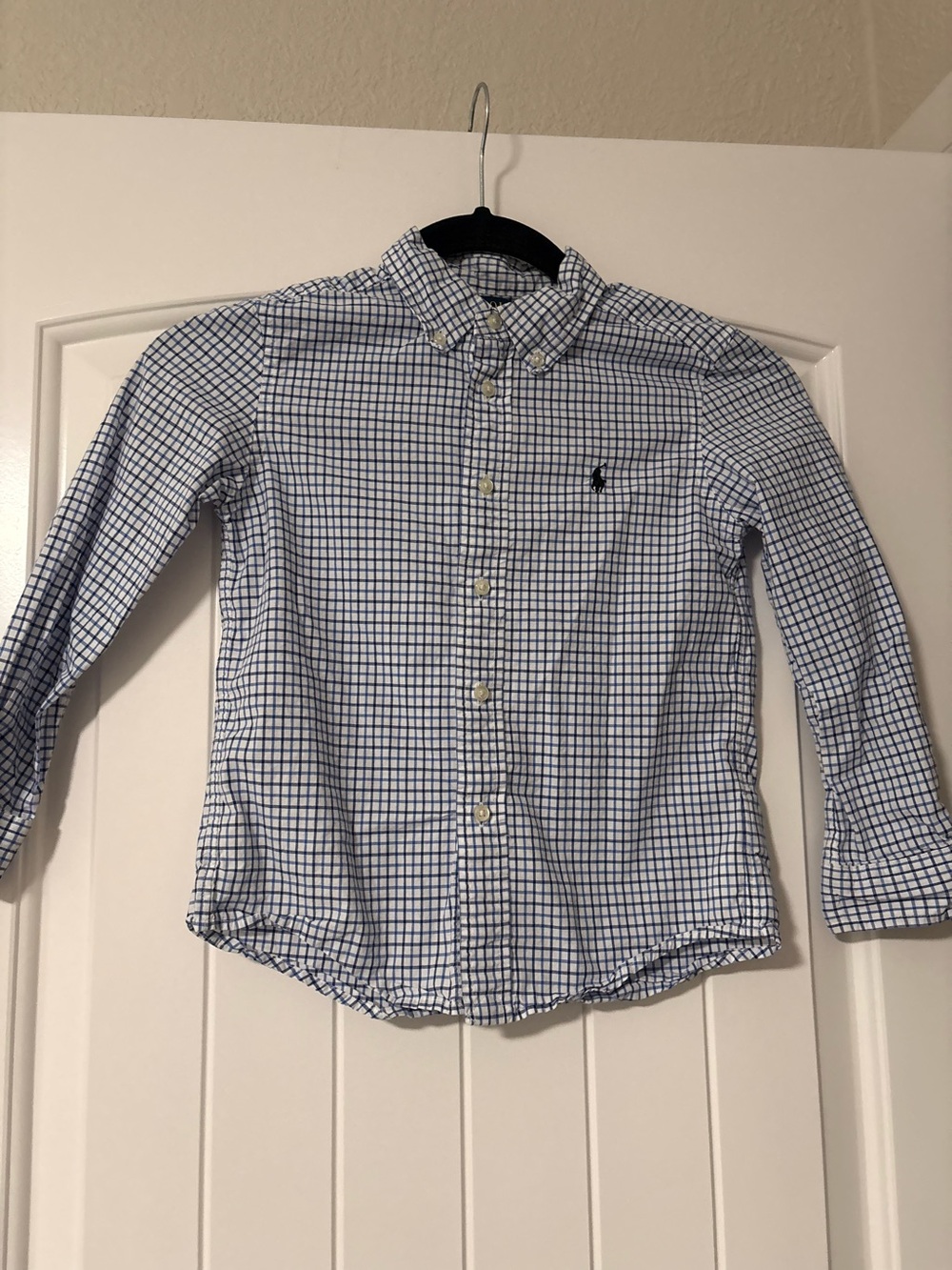 Ralph Lauren White and Blue Windowpane Button-Down Shirt - kids